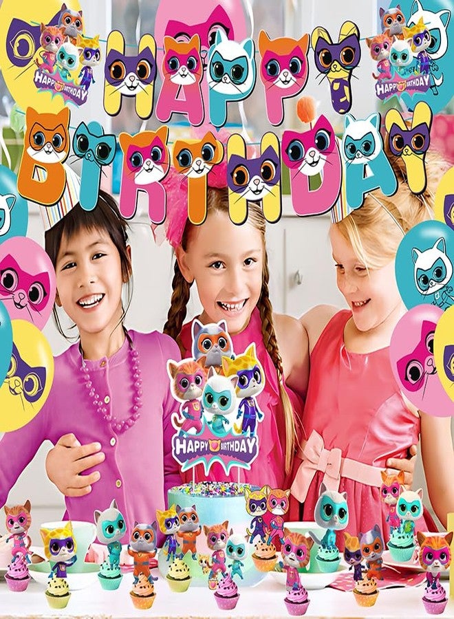 BNFUO Super Cats Birthday Decorations, Super Cats Party Supplies Include Happy Birthday Banner, Cake Topper and Cupcake Toppers, Balloons for Kids Party Decor - Image 3
